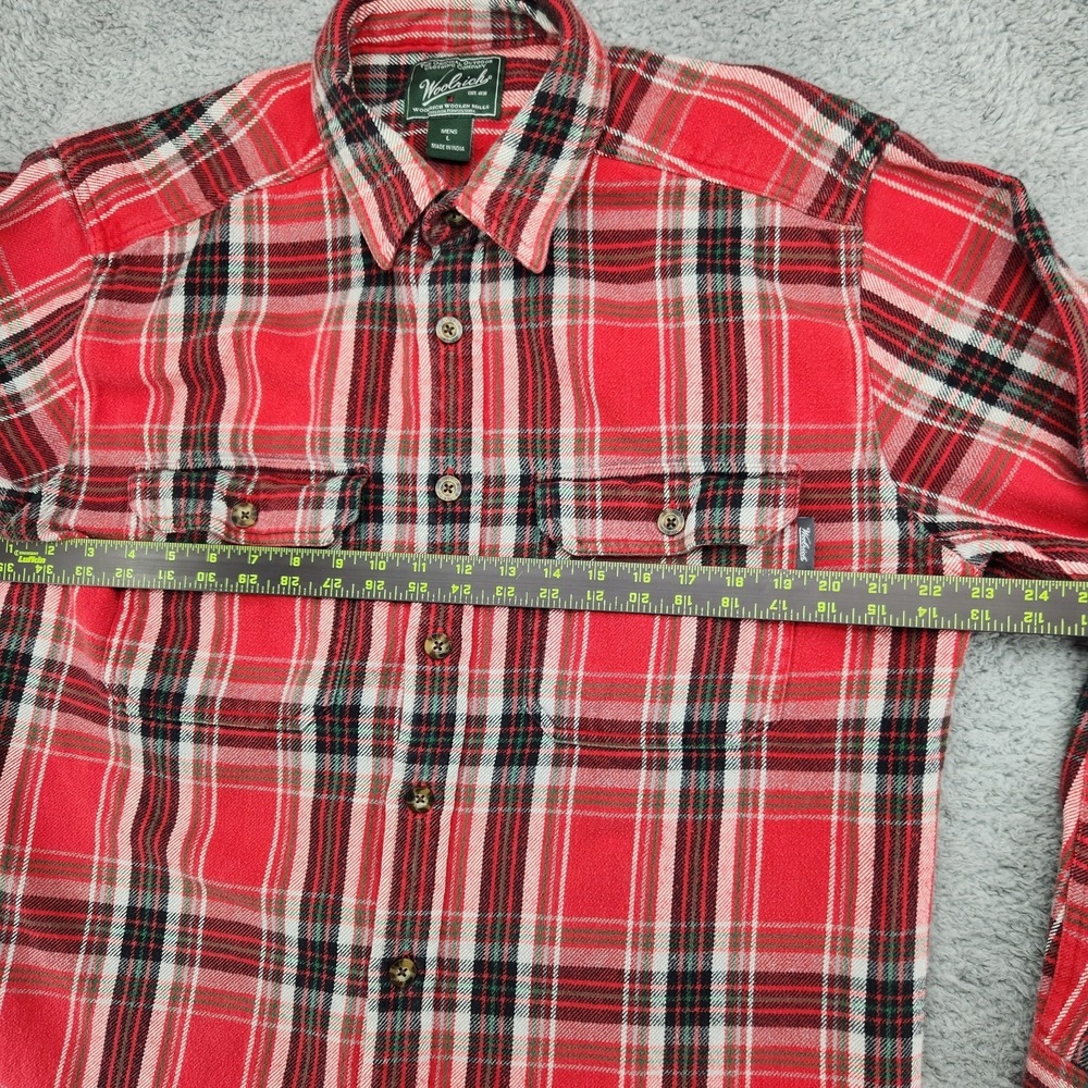 Woolrich Plaid Flannel Long Sleeve Button Shirt Mens L Red 100% Cotton Pockets - Picture 4 of 7